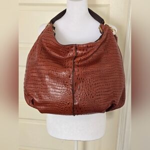 NEW Elegant Brown Crocodile-Embossed Hobo Bag